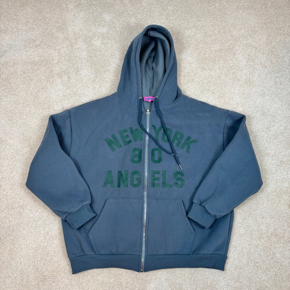 Edikted‎ New York 80 Angels Oversized Zip Up Hoodie Blue Grey Women M/L